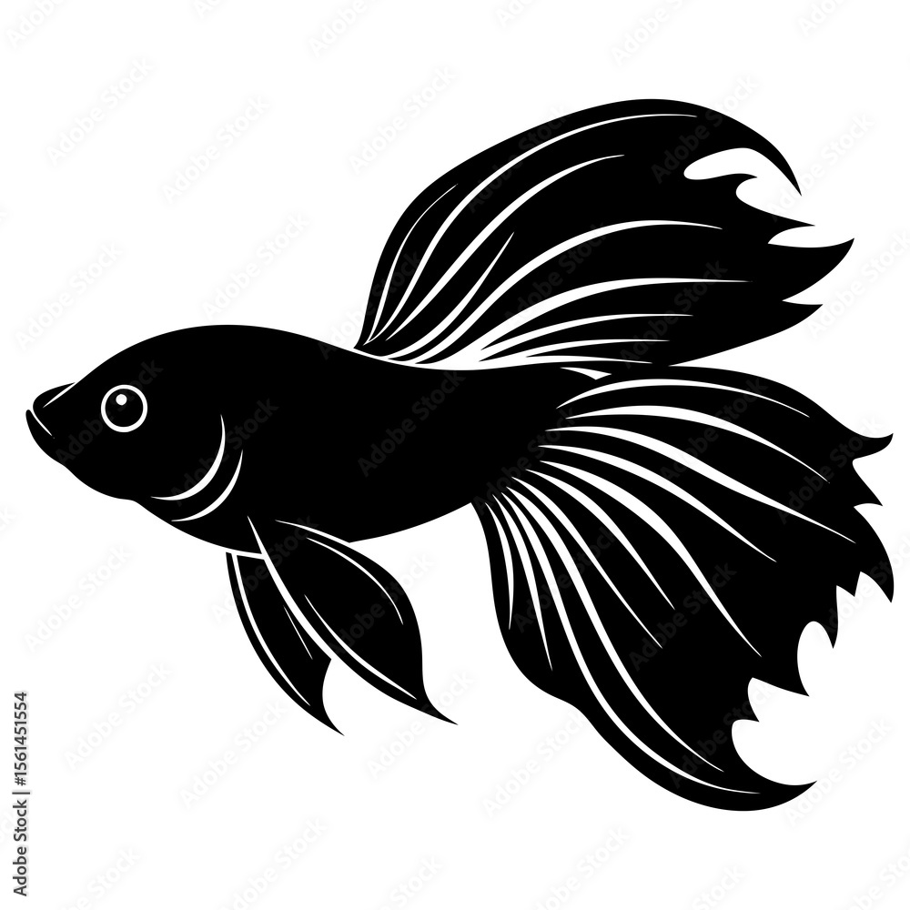 Obraz premium Elegant black silhouette of a betta fish with flowing fins
