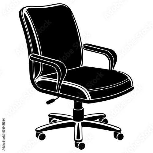 Black office chair with wheels and armrests on a white background