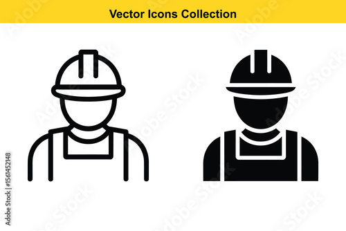 Two simple vector icons of a construction worker with hard hat and overalls
