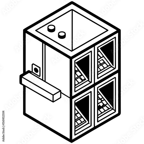 Isometric line art illustration of a modern air conditioning unit with vents