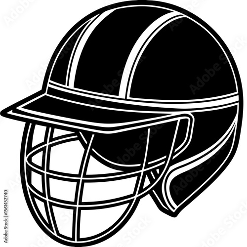 Black and white graphic of a sports helmet with a protective face mask