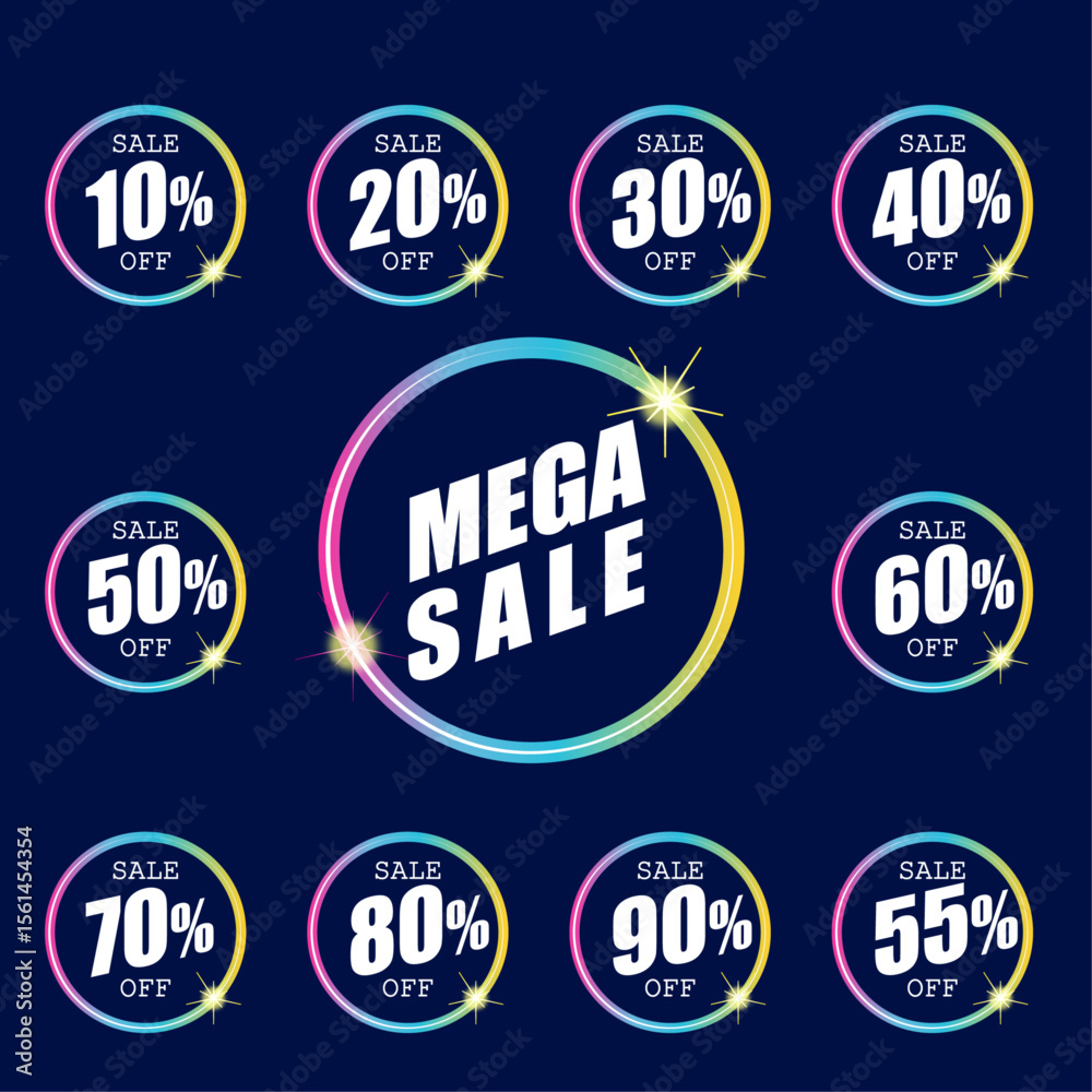 Obraz premium tech style sale icons, modern style sale icons vector set, Gradient style tech sale offer set, trending vector minimal sale icons set,