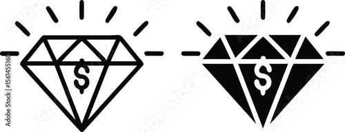 Dollar Diamond Icon – Wealth and Luxury Symbol for Finance, Investment, and High Value