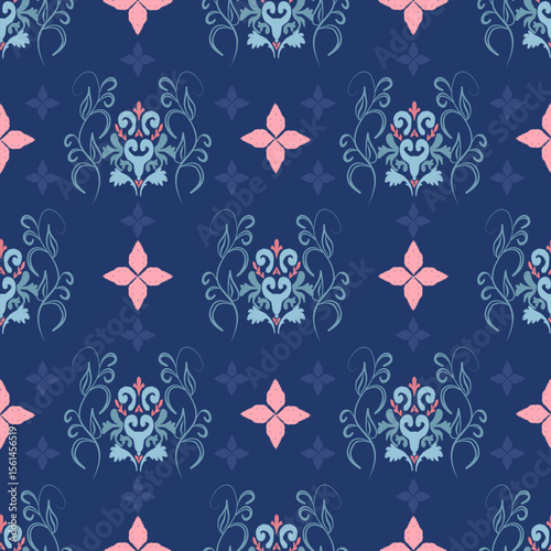 Ikat flower Sunflowers in blue-pink tone , Motif ethnic floral seamless textil, embroidery, print striped ornament floral, pattern, design for wrapping, silk, scarf, background, textile
