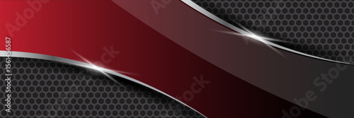 Abstract metallic red background with shiny banner, vector.