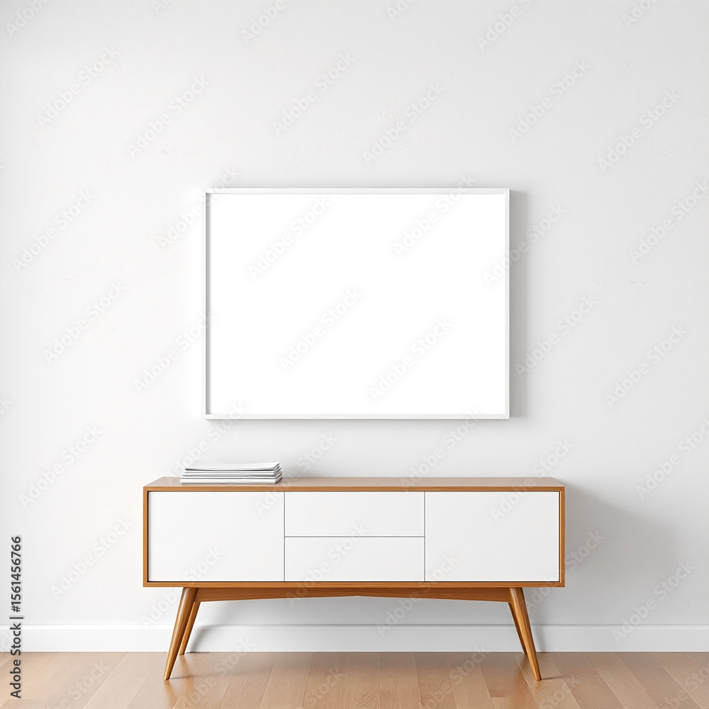 Obraz premium frame mockup for artwork in modern dining room pastels textured wall design mid-century style 3d render interior design showcase empty picture frame display customizable decor idea