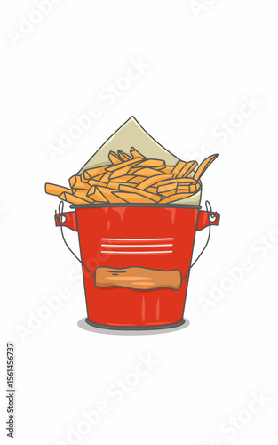 Delicious French fries in a red bucket serve . Food mockup design