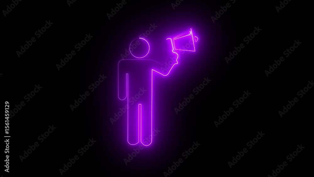 glowing Neon megaphone man icon. animation black background. neon light speaker man icon animated on black background. glowing Neon megaphone man icon. animation black background. neon light speaker man icon animated on black background.