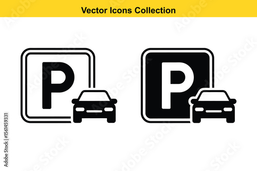 Two black and white parking icons with cars and p symbols