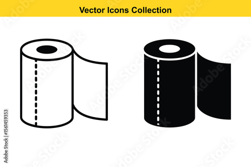Two vector icons of toilet paper rolls one outline and one solid black