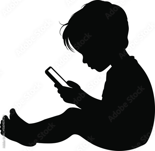 Child Using Smartphone Silhouette Vector Illustration