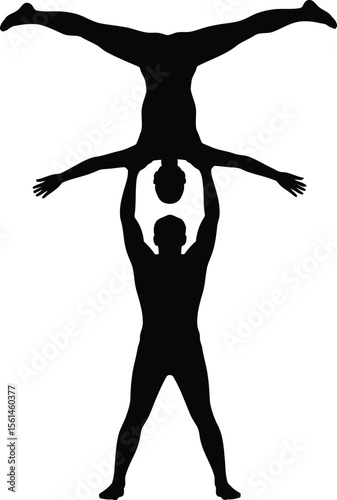 Acrobatic Duo Balance Pose Silhouette Vector Illustration