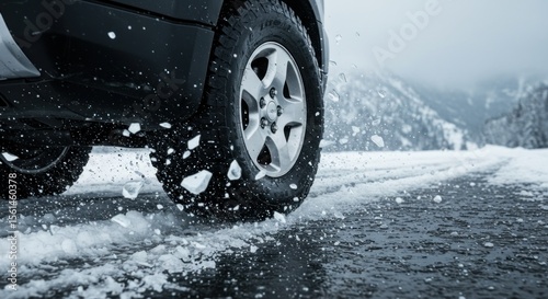 Vehicle navigating snowy mountain road showing the power and agility of all-terrain tires