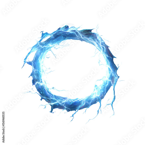 Abstract Circular Electric Energy Burst, Glowing Blue Plasma Ring