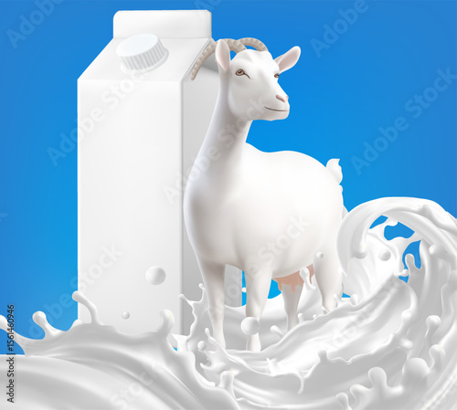 Products from farm Goat splash milk form like design elements 3d vector design element, Mesh gradient wes