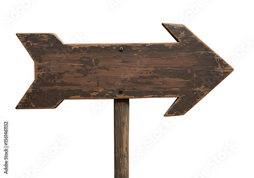 Rustic wooden arrow sign points right with a weathered texture against a transparent background, ideal for directing attention and adding a vintage touch.