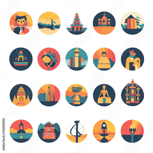 2D Flat icon Cultural Festivals & Traditions Icons isolated in White Background