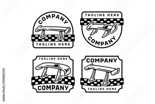 car spoiler racing with high, low, lip and sport types illustration vector badge logo set for automotive, racing, garage, workshop, vehicle, custom service, repair, exterior