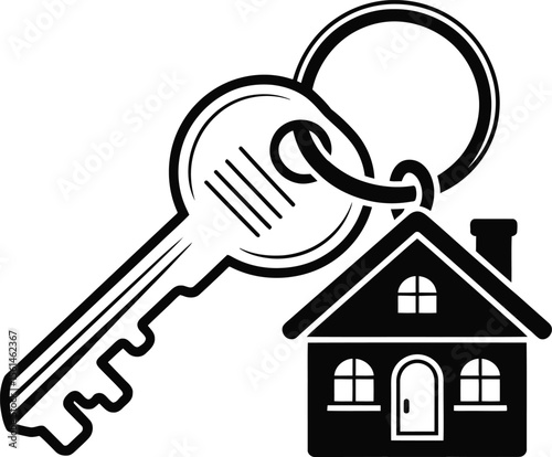 House Key with Home Icon Silhouette Vector Illustration