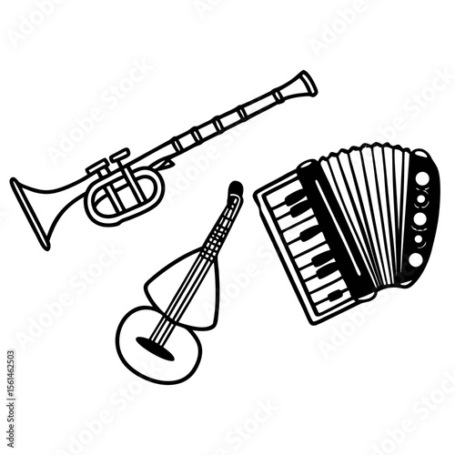 Musical Instruments Vector Trumpet Balalaika and Accordion