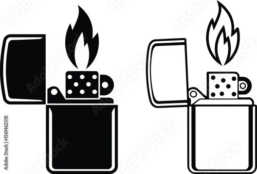 Open Lighter with Flame Silhouette Vector Illustration