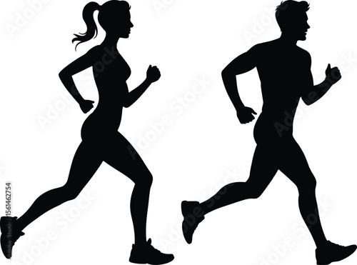 Man and Woman Running Silhouette Vector Illustration