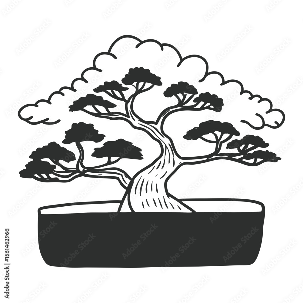 Fototapeta premium Bonsai Tree Vector Illustration Potted Plant Design Element