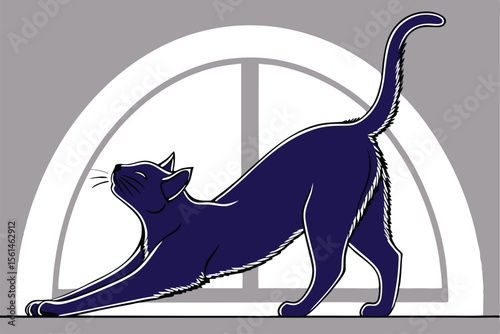 Elegant cat stretching silhouette in vector art