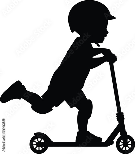 Child Riding Kick Scooter Silhouette Vector