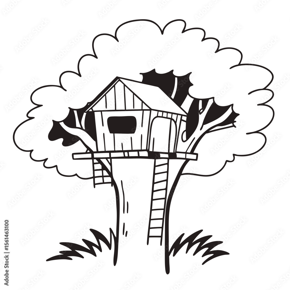 Naklejka premium Treehouse Vector Illustration Fun Kids Design Nature Art
