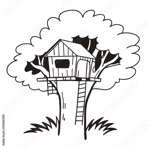 Treehouse Vector Illustration Fun Kids Design Nature Art