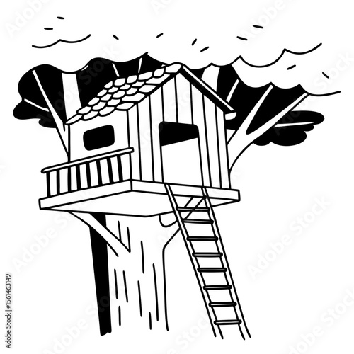 Black and White Treehouse Vector Illustration Design