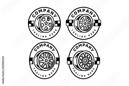 car spoke wheel rim with multi, mesh, split and modular types illustration vector badge logo set for automotive, racing, garage, workshop, vehicle, custom service, repair, exterior