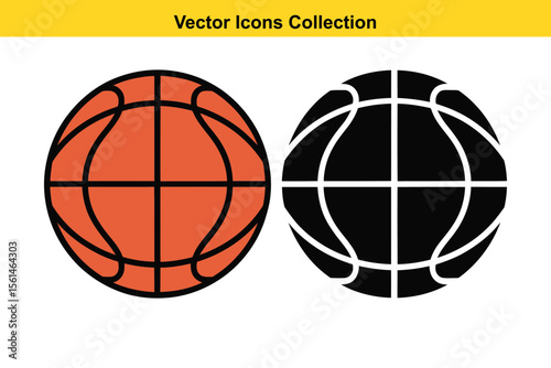 Two stylized vector icons of a basketball one orange and one black