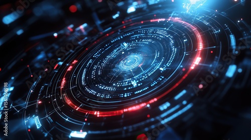 Wallpaper Mural High-Tech Red and Blue Digital HUD Interface with Futuristic Sci-Fi Elements Torontodigital.ca