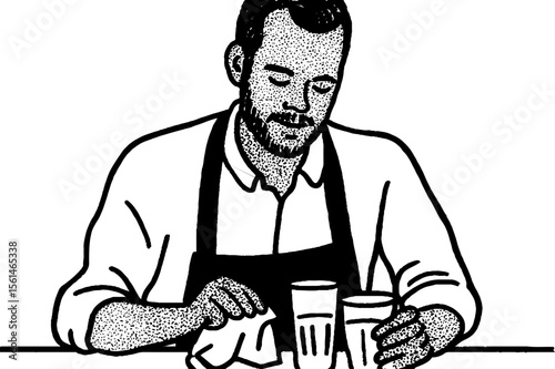 Bartender cleaning glasses in bar scene for decoration and design