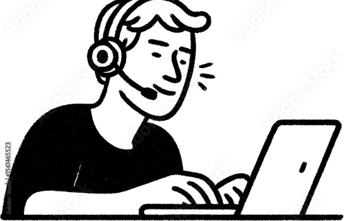 Call centre agent sketch with headset for customer service concept