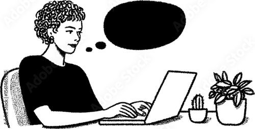 Serene workspace sketch featuring a person answering on laptop for modern office inspiration