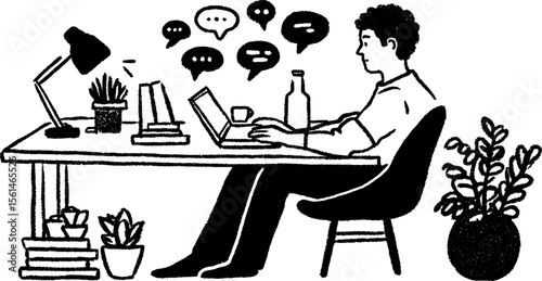 Tranquil workspace with person engaged in communication