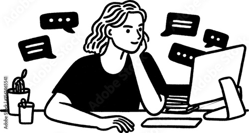 Peaceful workspace with person engaged in communication
