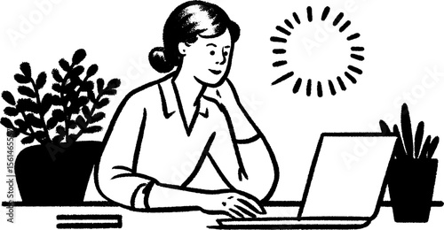 Calm workspace sketch with person reviewing ideas for productivity and inspiration