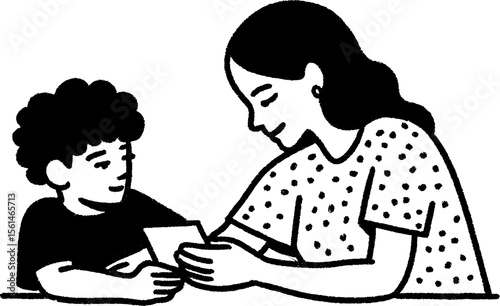 Heartwarming scene of child giving handmade card to parent