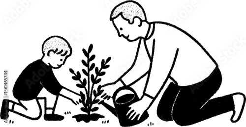 Heartwarming scene of a child assisting grandparent in gardening