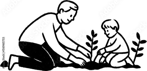 Child assists grandparent in gardening activity