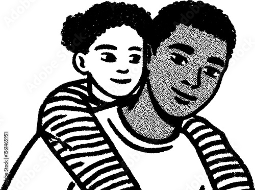 Tender family moment: child on parent's shoulders sketch for memory cherishing