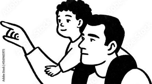 Joyful bonding: child on parent's shoulders sketch for family design