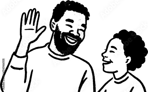 Joyful interaction of a child showing artwork to a proud parent