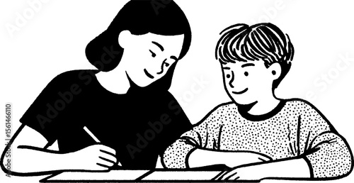 Proud parent and child bonding over art - heartwarming sketch of creative moment