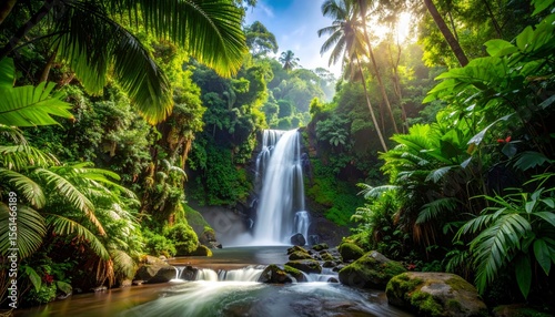 Tropical Waterfall Hidden in Jungle Paradise 