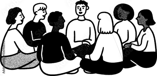 Collaborative learning concept with students sitting in a circle for discussion